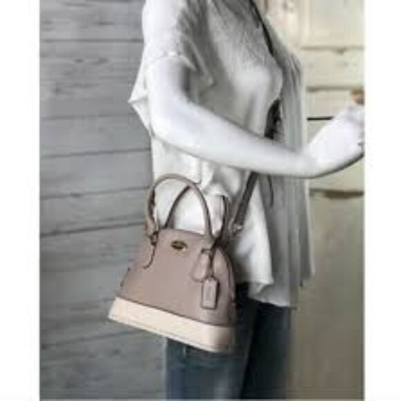 Coach Dome Colorblock Tan Leather Satchel Handbag Purse - Picture 2 of 13